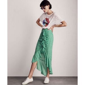 Likely astrid ruffle midi skirt green floral
